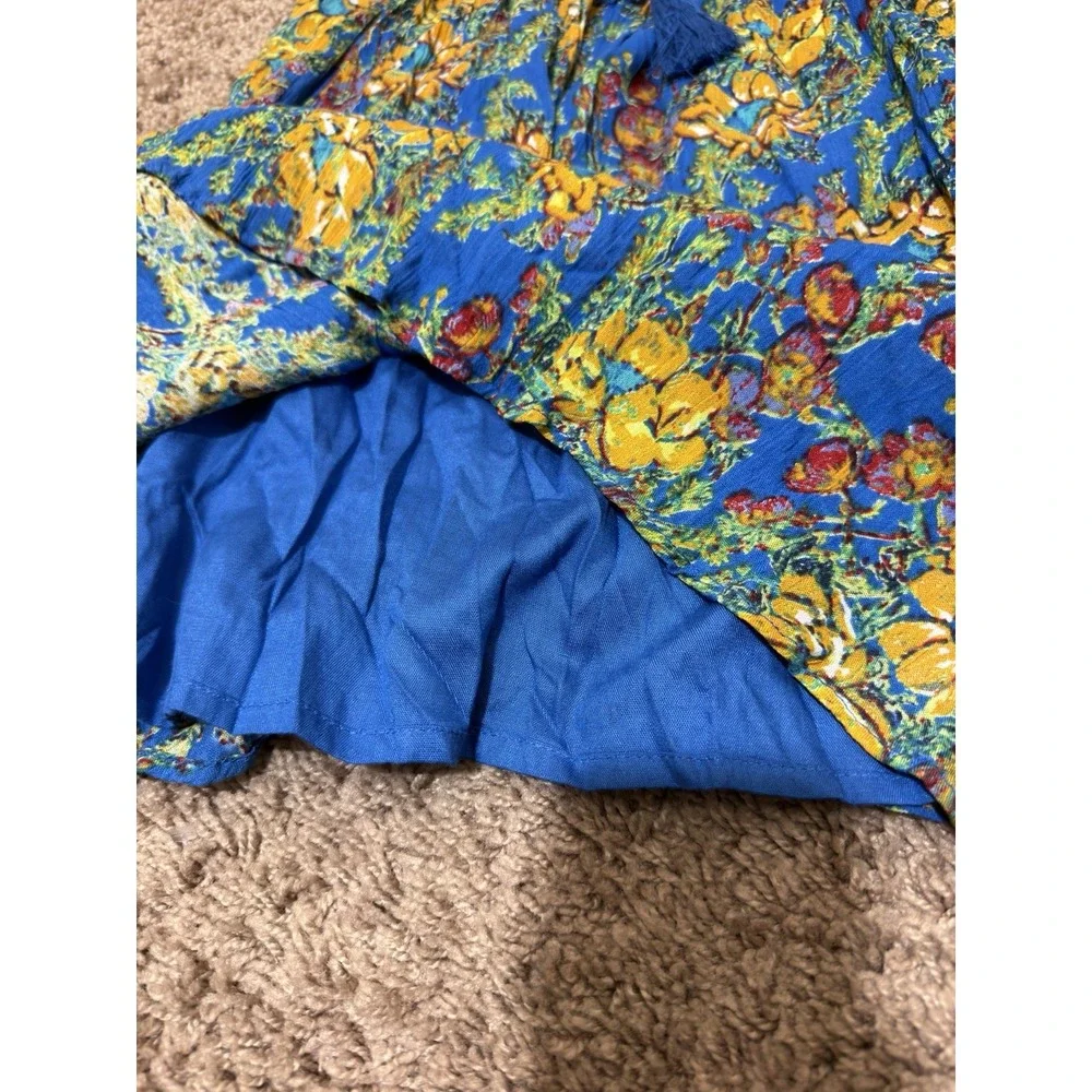 Free People Mini Dress Womens S Blue Washed Ashore Floral Open Back Party Boho